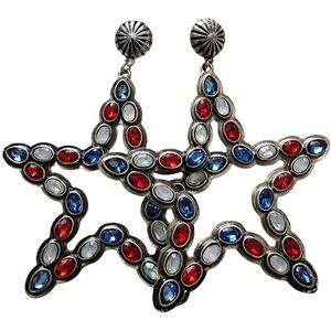 2FOR$30 - Patriotic Red, White & Blue July 4th Beaded Oversized Star Earrings
